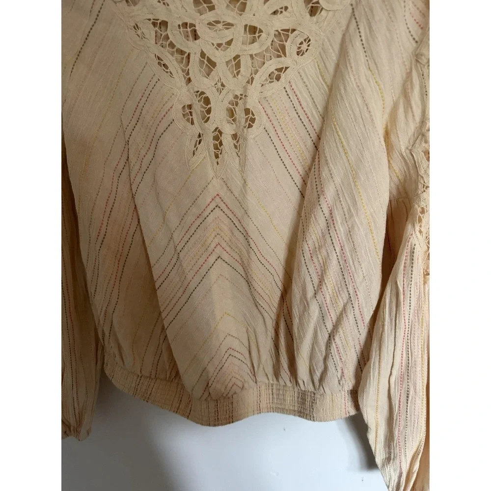 Free People Floating Memories Natural Top Blouse Med $148 OB910838 Long Sleeve‎